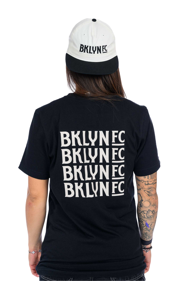 Brooklyn FC Wordmark Hat in two-toned black and white, featuring the iconic Brooklyn FC logo and an adjustable strap for a comfortable fit.