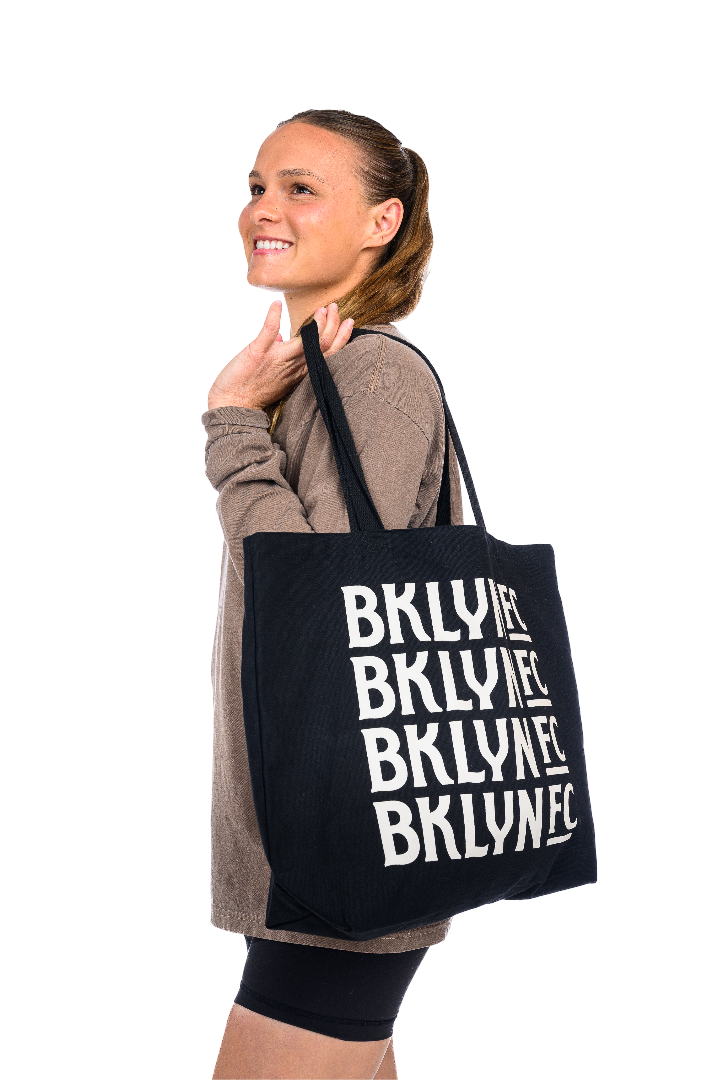 Brooklyn FC Wordmark Tote Bag featuring the bold Brooklyn FC logo, spacious design, and durable fabric for everyday use.