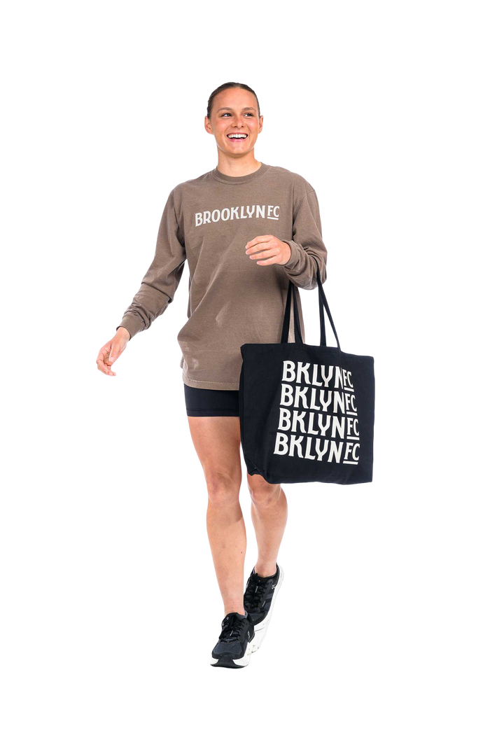 Brooklyn FC Wordmark Tote Bag featuring the bold Brooklyn FC logo, spacious design, and durable fabric for everyday use.