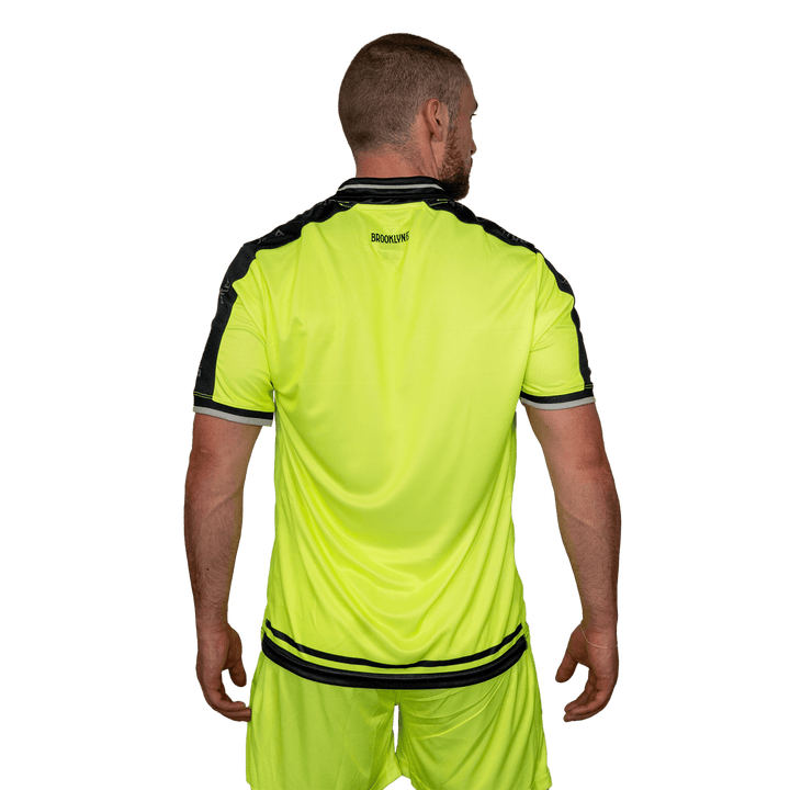 Brooklyn FC Men's Away Goalkeeper Sponsor Jersey with official crest, sponsor branding, and breathable, moisture-wicking fabric for optimal performance. Back View.