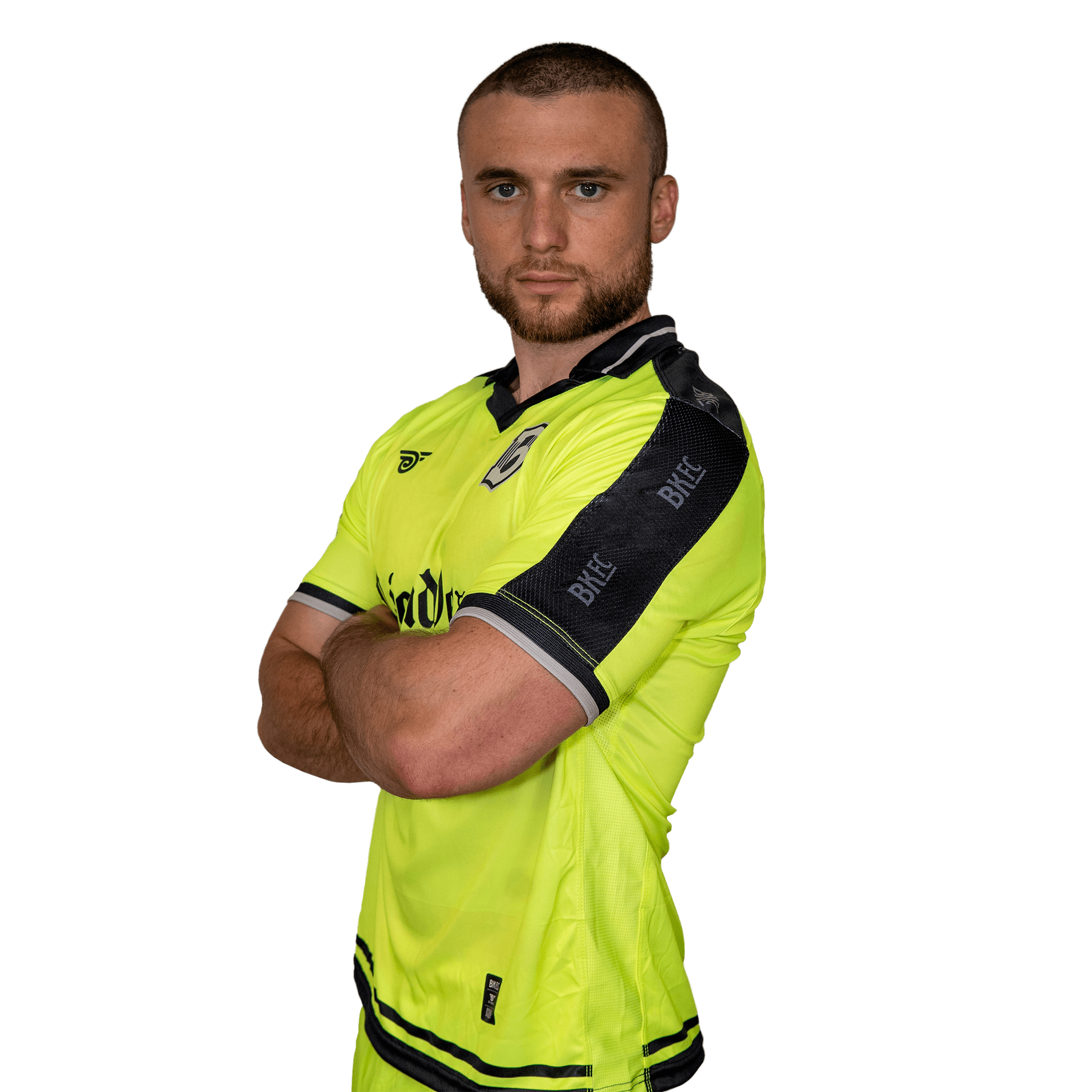 Brooklyn FC Men's Away Goalkeeper Sponsor Jersey with official crest, sponsor branding, and breathable, moisture-wicking fabric for optimal performance. Side View.