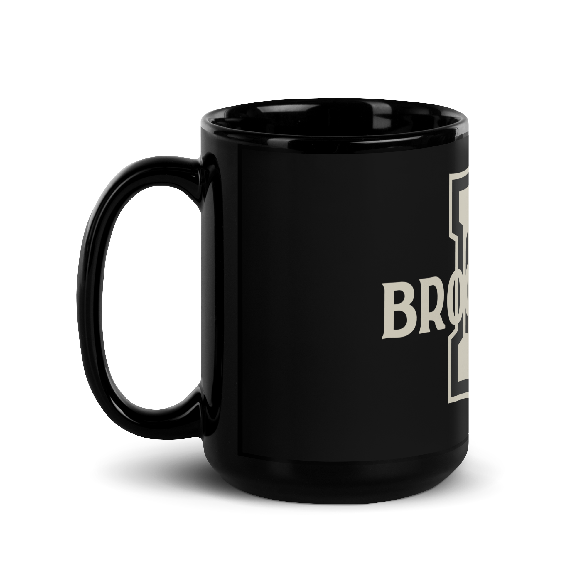 Black ceramic Brooklyn FC coffee mug with official wordmark in bold white lettering.
