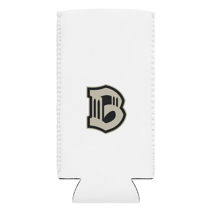 Brooklyn FC Logo Can Koozie - slim version - with white neoprene and bold crest logo.