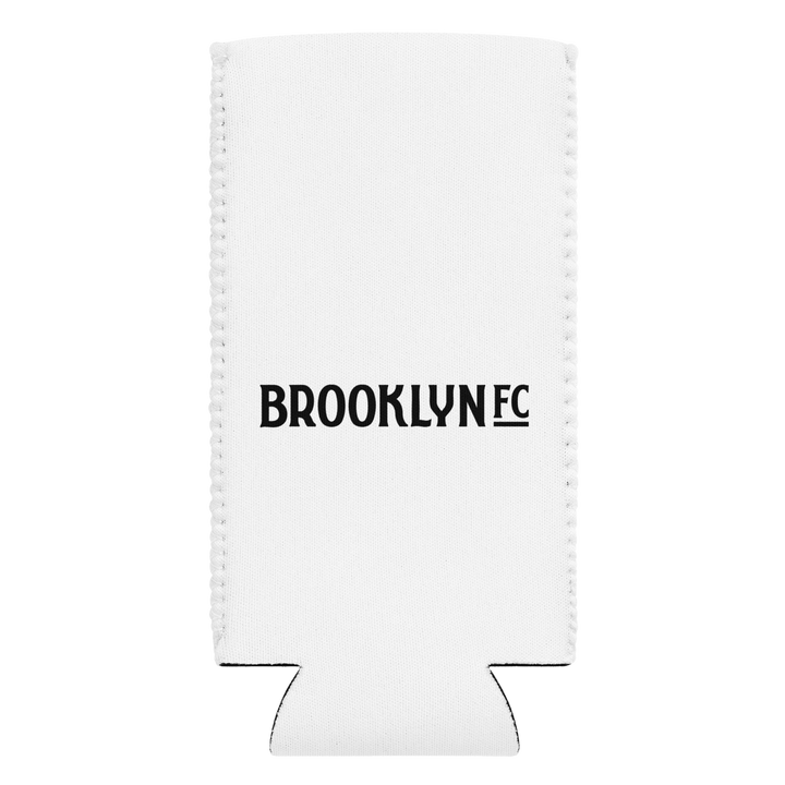 Brooklyn FC Logo Can Koozie - slim version - with white neoprene and bold club logo on back.