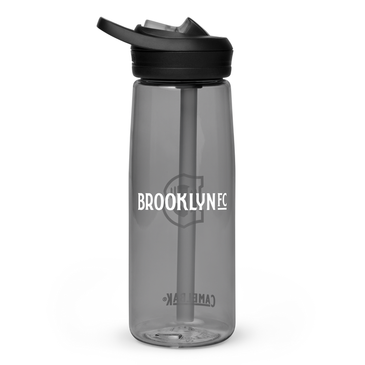 Brooklyn FC CamelBak sports water bottle in black with bold white crest and spill-proof lid.