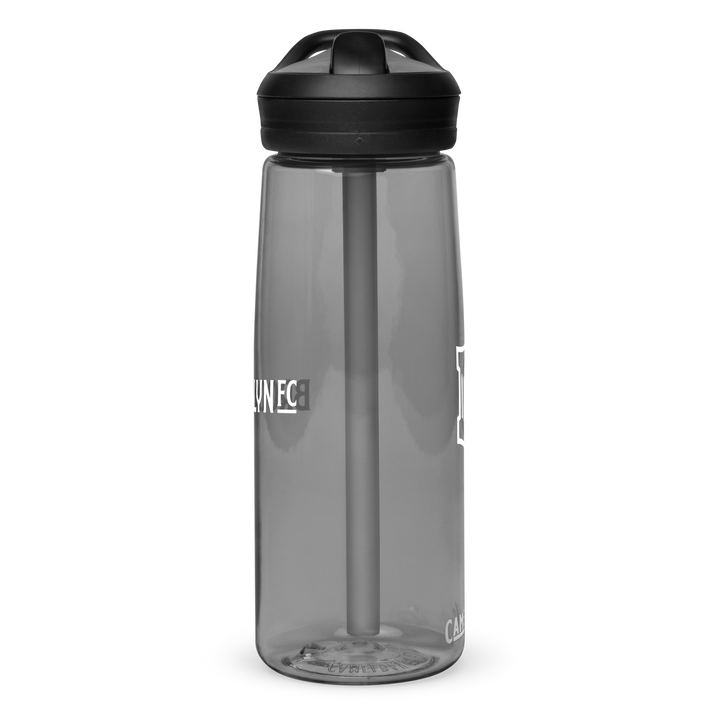 Brooklyn FC CamelBak sports water bottle in black with bold white crest and spill-proof lid.