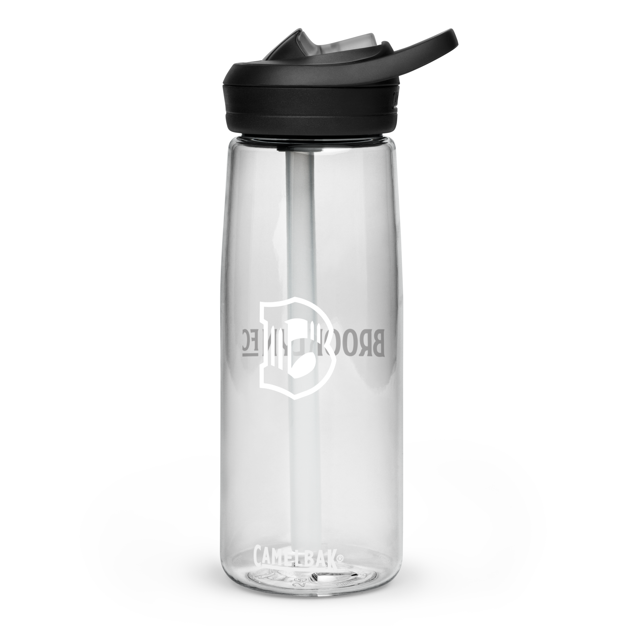 Brooklyn FC CamelBak sports water bottle in clear with bold white crest and spill-proof lid.