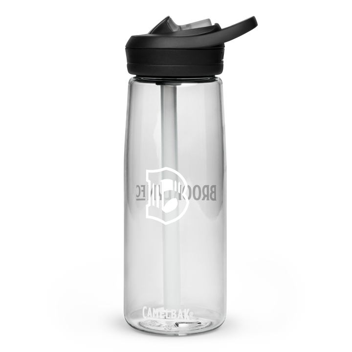 Brooklyn FC CamelBak sports water bottle in clear with bold white crest and spill-proof lid.