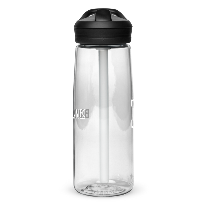Brooklyn FC CamelBak sports water bottle in clear with bold white crest and spill-proof lid.