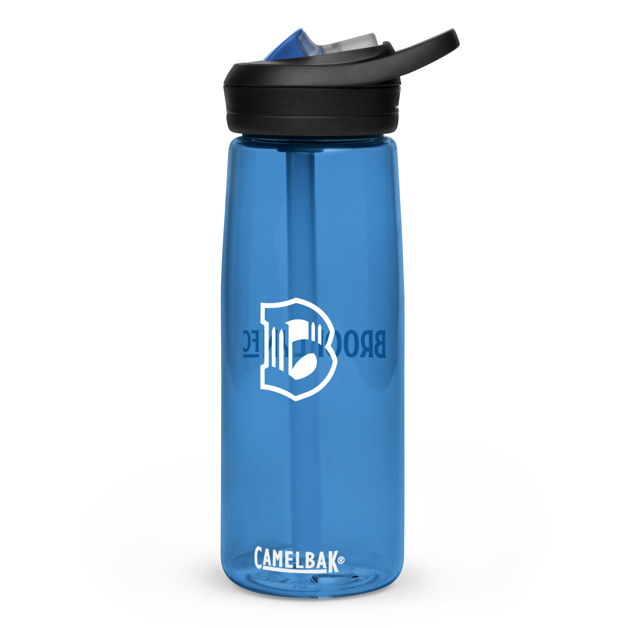 Brooklyn FC CamelBak sports water bottle in clear with bold blue crest and spill-proof lid.