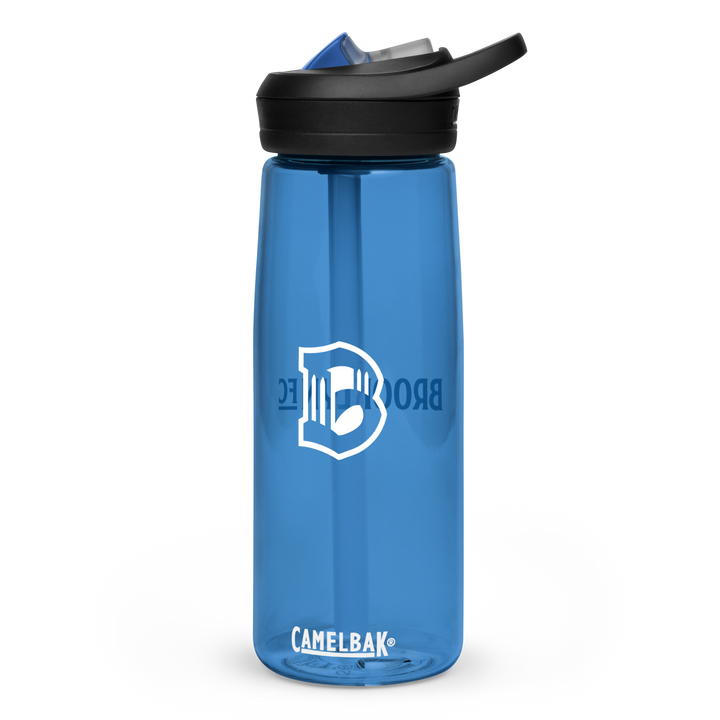 Brooklyn FC CamelBak sports water bottle in clear with bold blue crest and spill-proof lid.